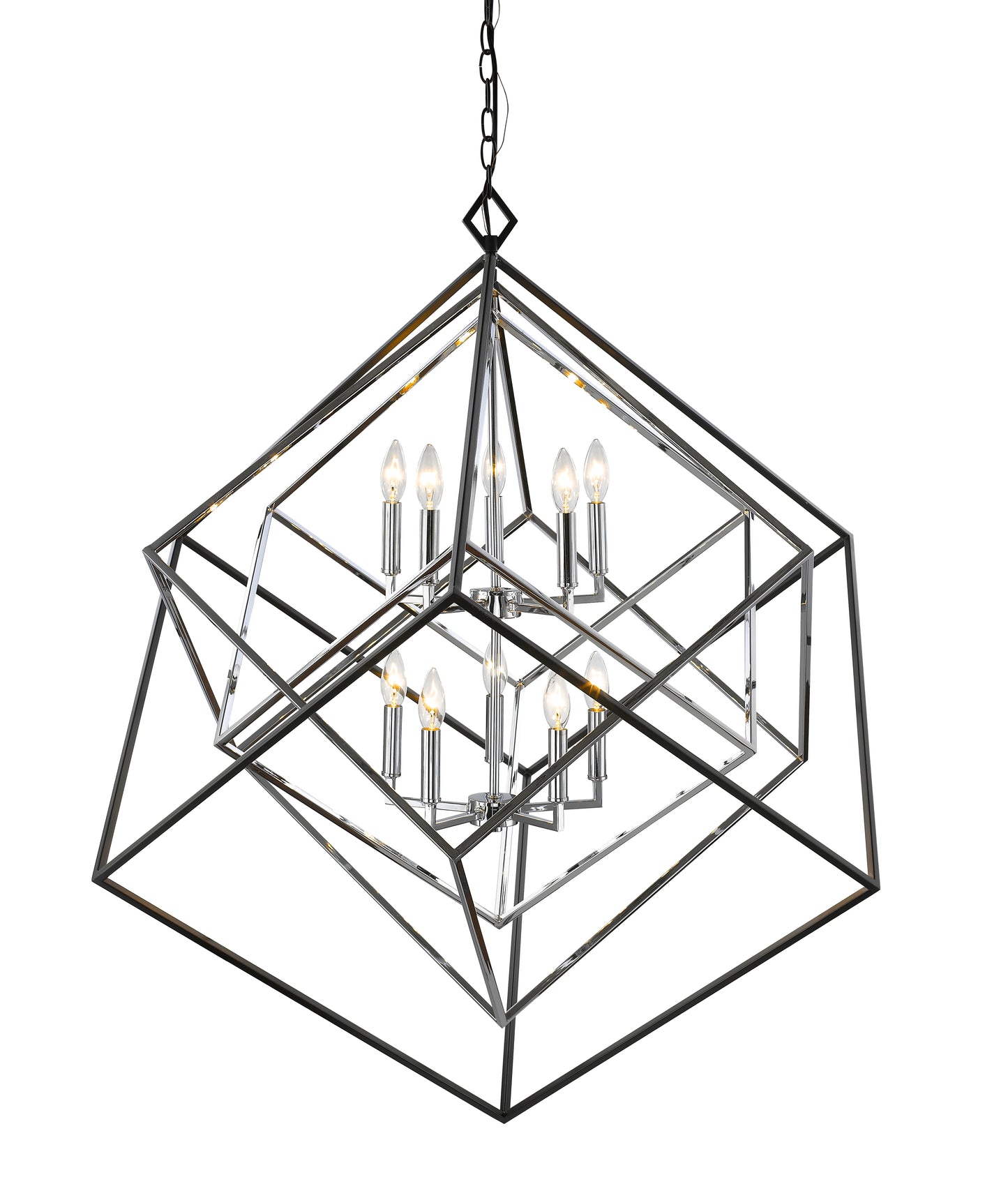 Euclid 10 Light Chandelier Chrome + Matte Black