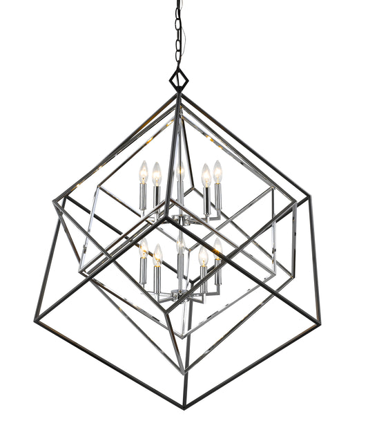 Euclid 10 Light Chandelier Chrome + Matte Black