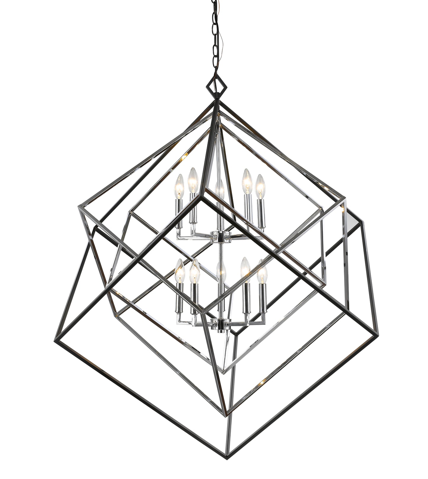 Euclid 10 Light Chandelier Chrome + Matte Black