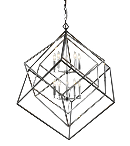 Euclid 10 Light Chandelier Chrome + Matte Black