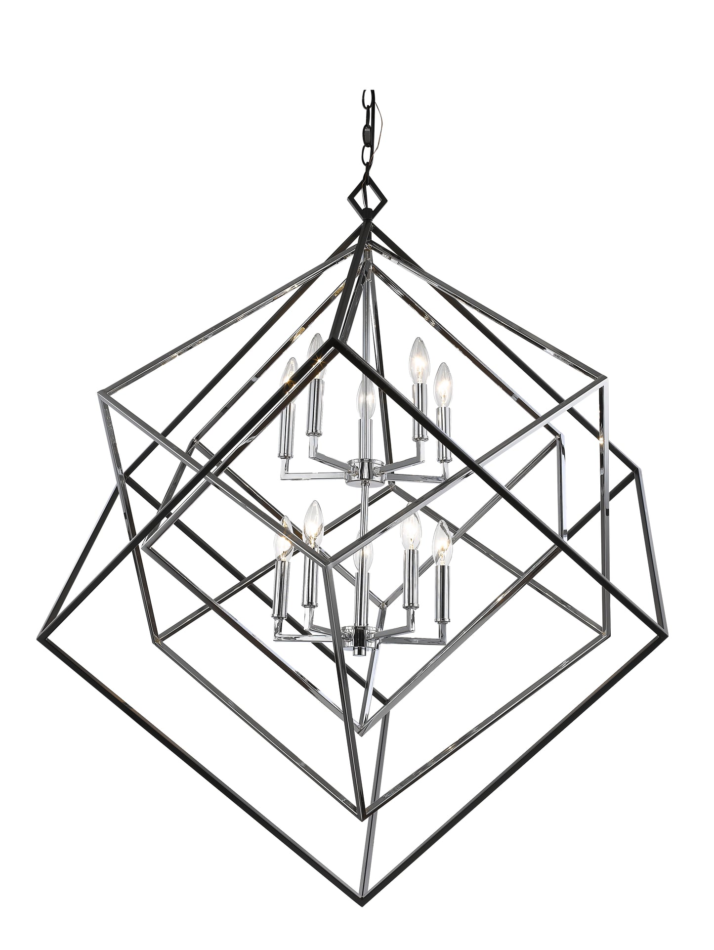 Euclid 10 Light Chandelier Chrome + Matte Black