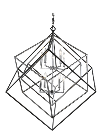 Euclid 10 Light Chandelier Chrome + Matte Black