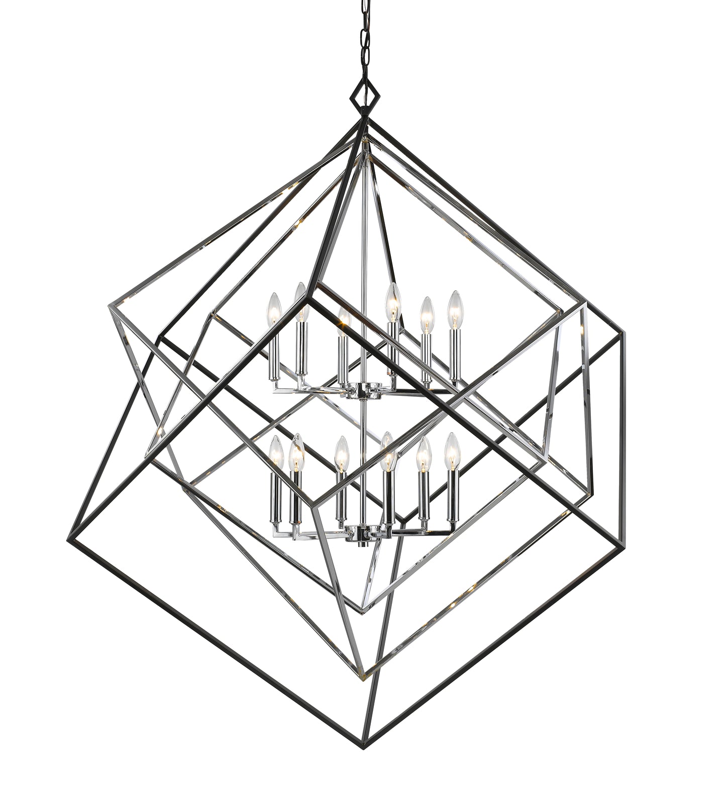 Euclid 12 Light Chandelier Chrome + Matte Black