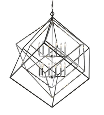 Euclid 12 Light Chandelier Chrome + Matte Black