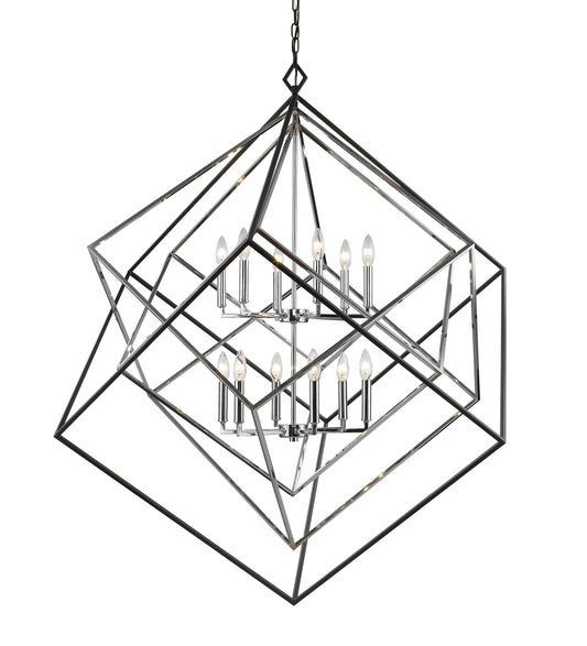 Euclid 12 Light Chandelier Chrome + Matte Black