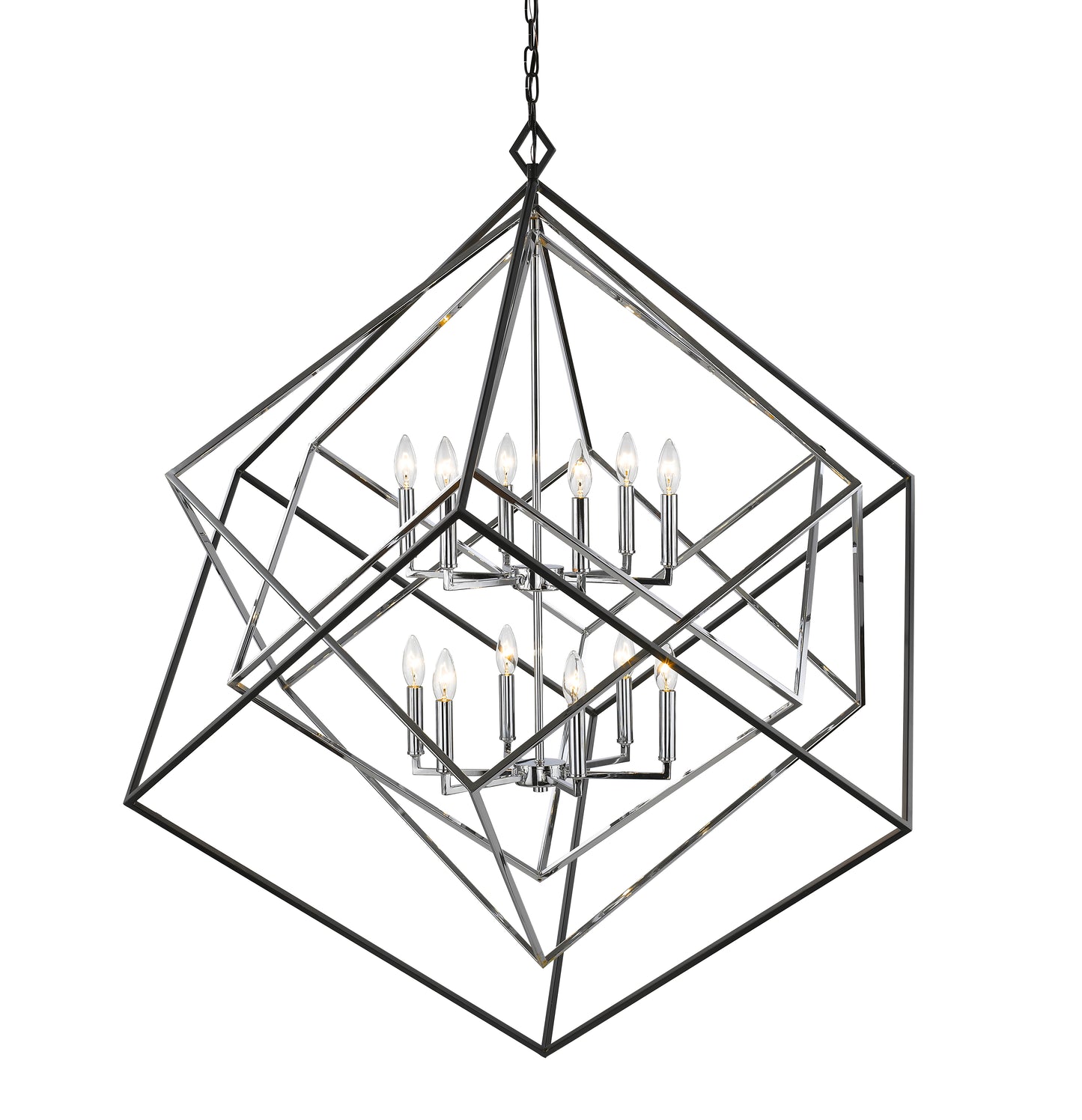 Euclid 12 Light Chandelier Chrome + Matte Black