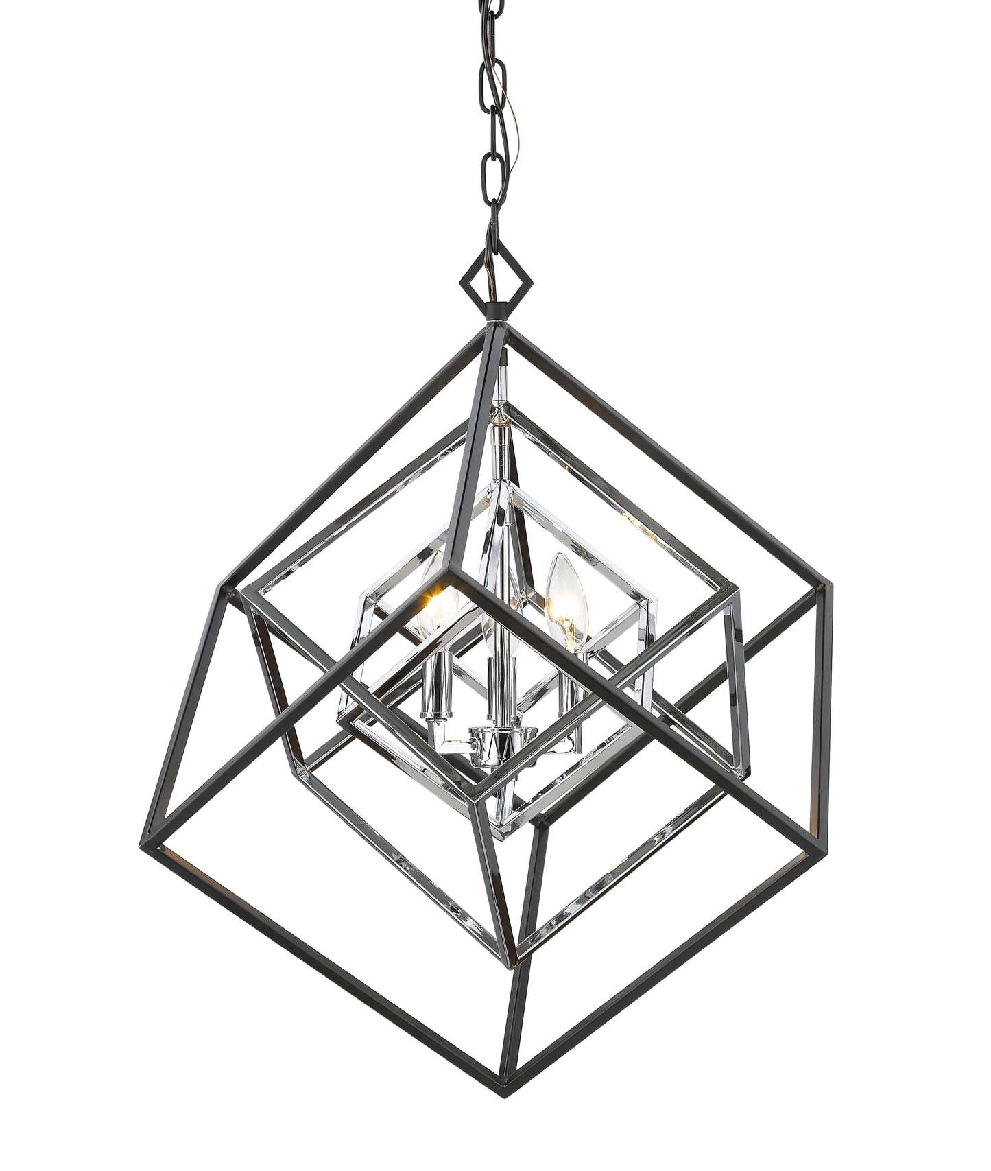 Euclid 3 Light Chandelier Chrome + Matte Black