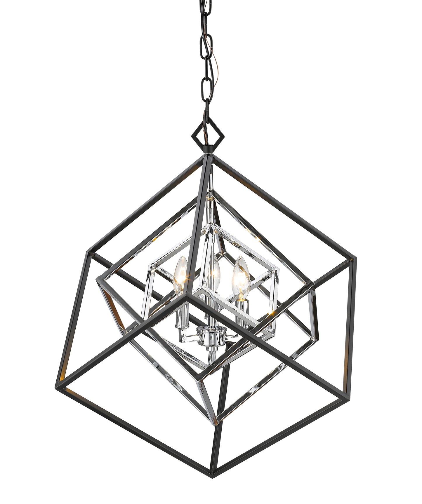 Euclid 3 Light Chandelier Chrome + Matte Black