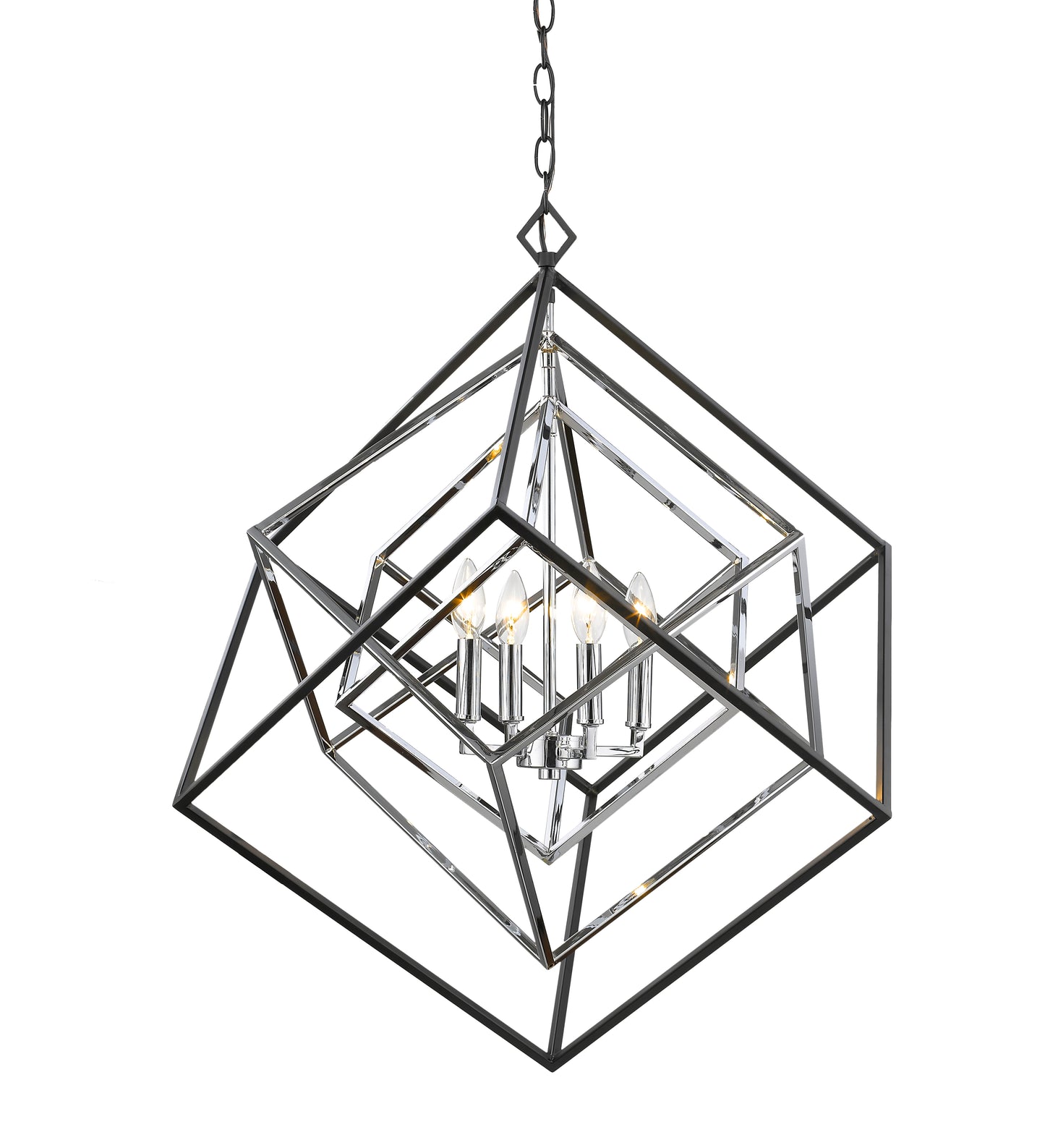 Euclid 4 Light Chandelier Chrome + Matte Black