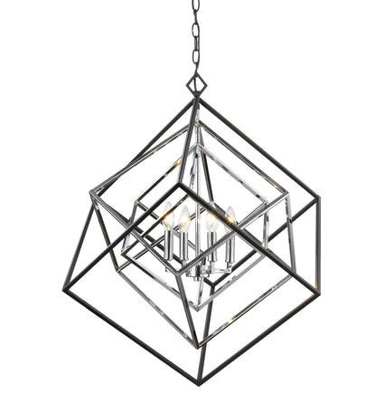 Euclid 4 Light Chandelier Chrome + Matte Black