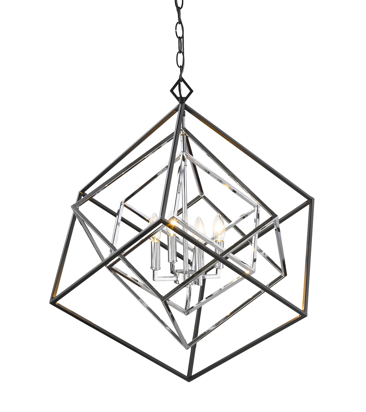 Euclid 4 Light Chandelier Chrome + Matte Black