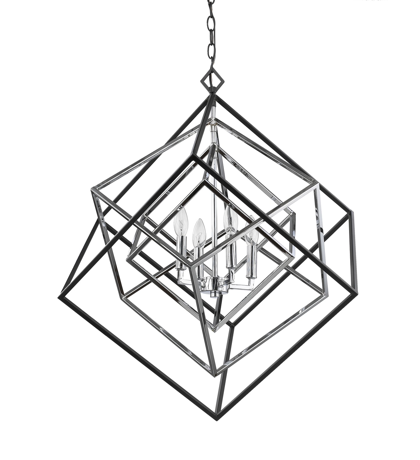 Euclid 4 Light Chandelier Chrome + Matte Black