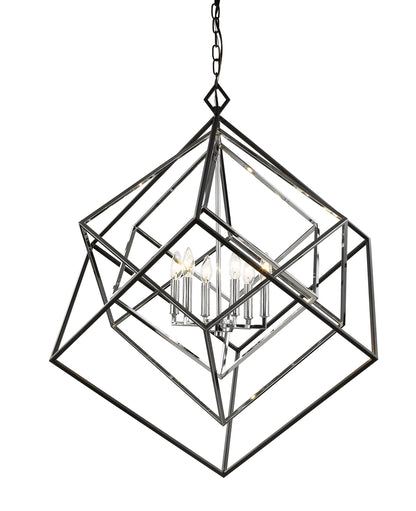 Euclid 6 Light Chandelier Chrome + Matte Black