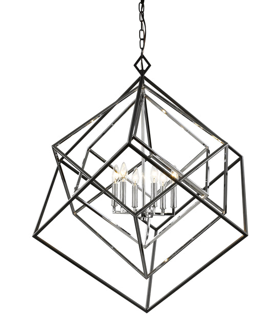 Euclid 6 Light Chandelier Chrome + Matte Black
