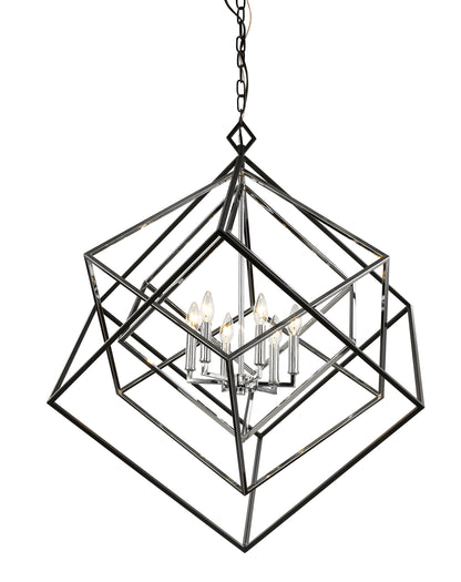 Euclid 6 Light Chandelier Chrome + Matte Black