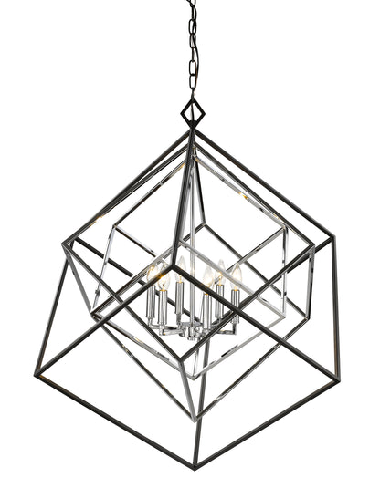 Euclid 6 Light Chandelier Chrome + Matte Black