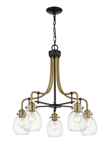 Kraken 5 Light Chandelier Matte Black + Olde Brass