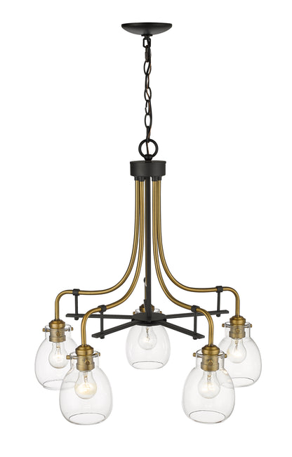 Kraken 5 Light Chandelier Matte Black + Olde Brass