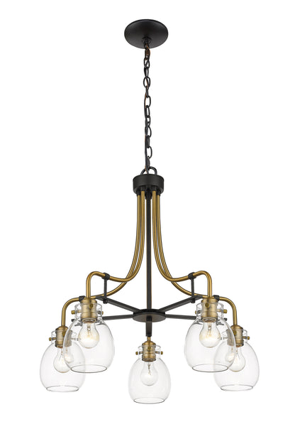 Kraken 5 Light Chandelier Matte Black + Olde Brass