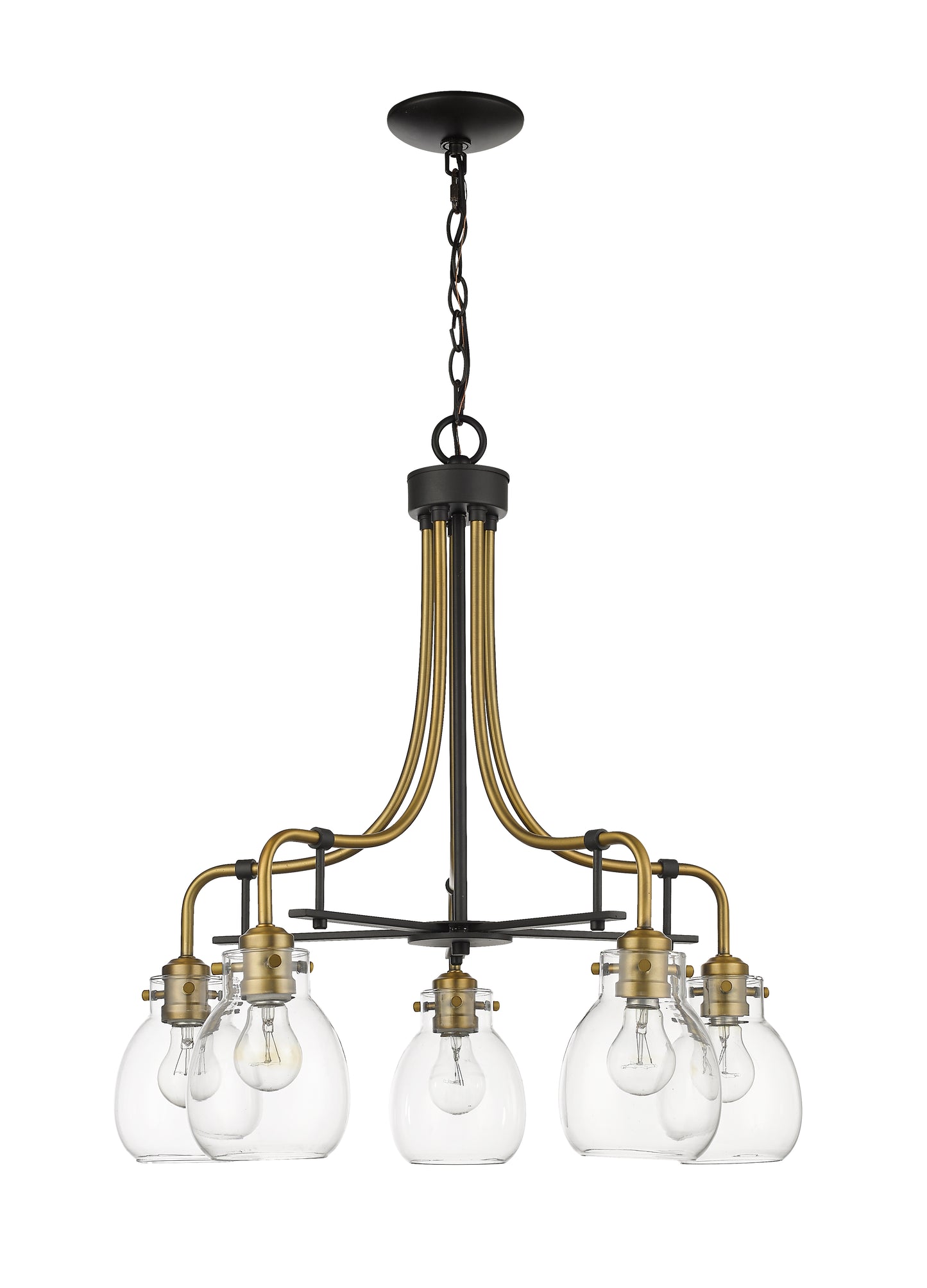 Kraken 5 Light Chandelier Matte Black + Olde Brass