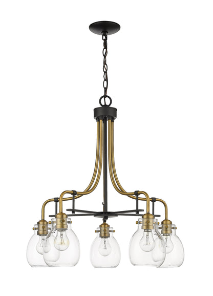 Kraken 5 Light Chandelier Matte Black + Olde Brass