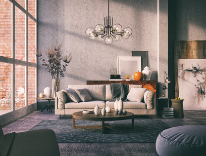 Parsons 9 Light Chandelier Matte Black + Brushed Nickel