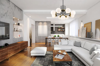 Parsons 9 Light Chandelier Matte Black + Olde Brass