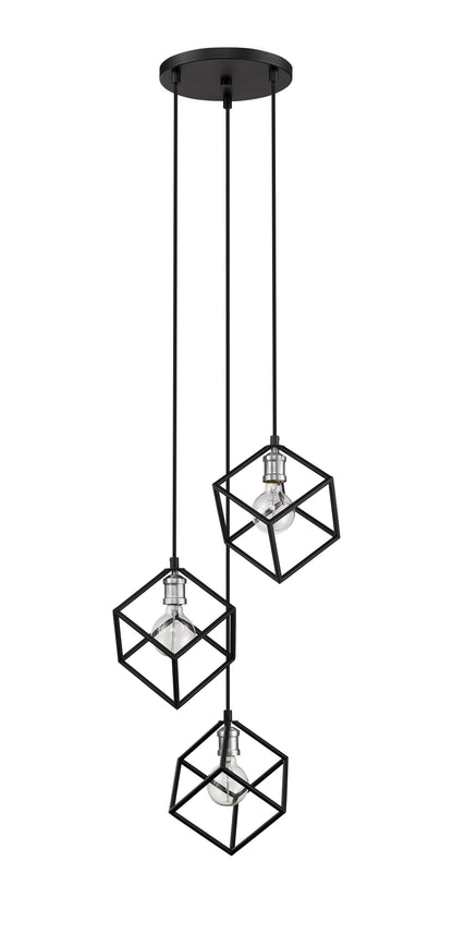 Vertical 3 Light Chandelier Matte Black + Brushed Nickel
