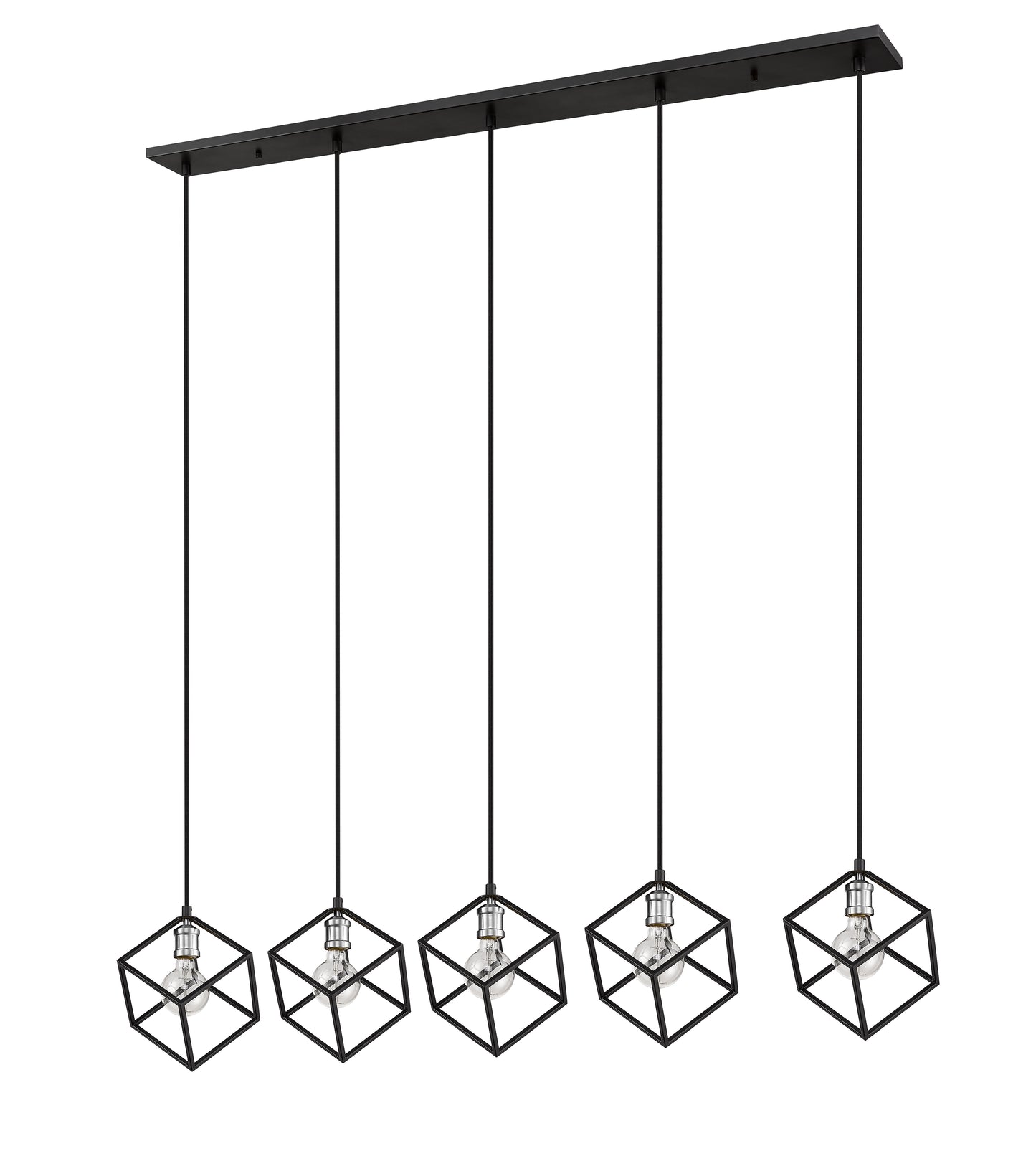 Vertical 5 Light Linear Chandelier Matte Black + Brushed Nickel