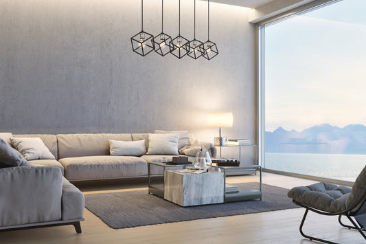 Vertical 5 Light Chandelier Matte Black + Brushed Nickel