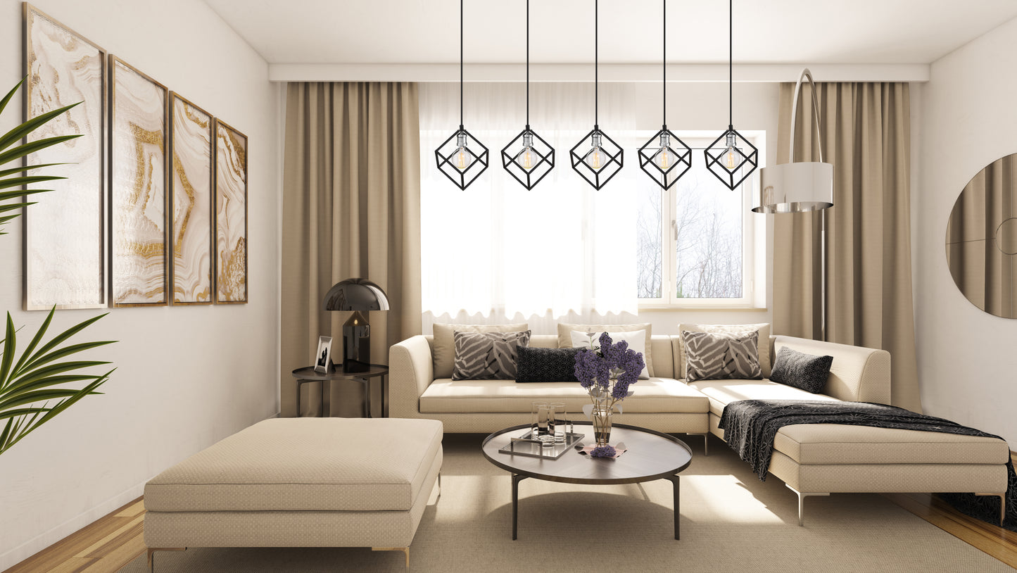 Vertical 5 Light Chandelier Matte Black + Brushed Nickel