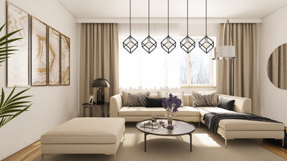 Vertical 5 Light Chandelier Matte Black + Brushed Nickel