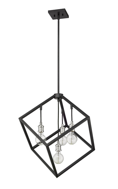 Vertical 4 Light Chandelier Matte Black + Brushed Nickel