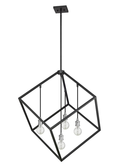 Vertical 4 Light Chandelier Matte Black + Brushed Nickel