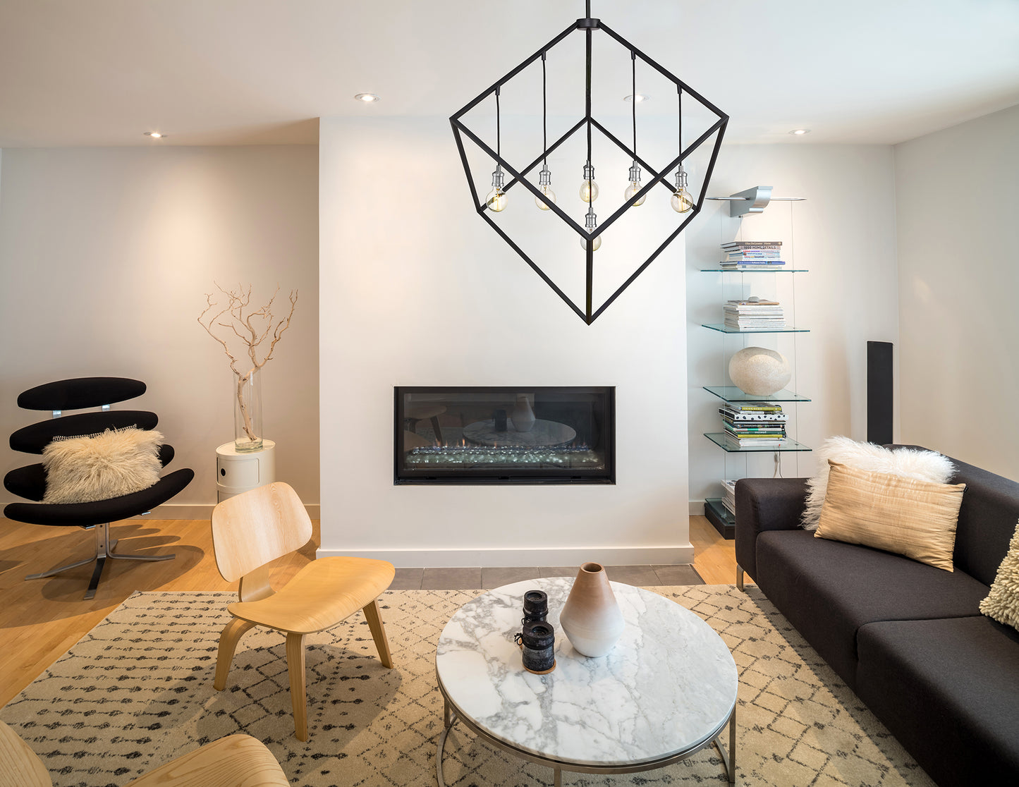 Vertical 7 Light Chandelier Matte Black + Brushed Nickel