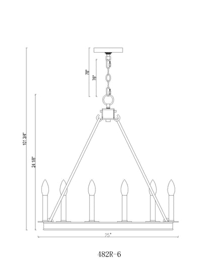 Barclay 6 Light Chandelier Rubbed Brass