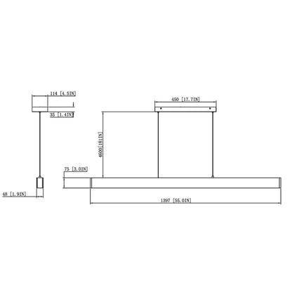Hudson LED 1 Light Linear Chandelier Matte Black