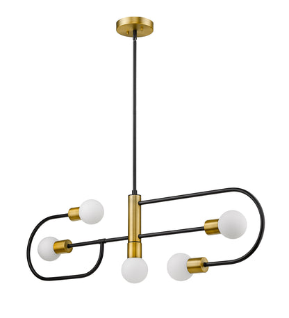 Neutra 5 Light Linear Chandelier Matte Black + Foundry Brass
