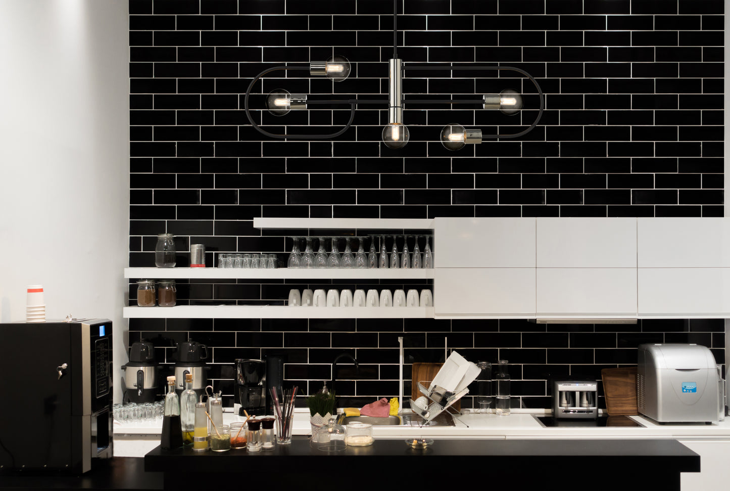 Neutra 5 Light Linear Chandelier Matte Black + Polished Nickel