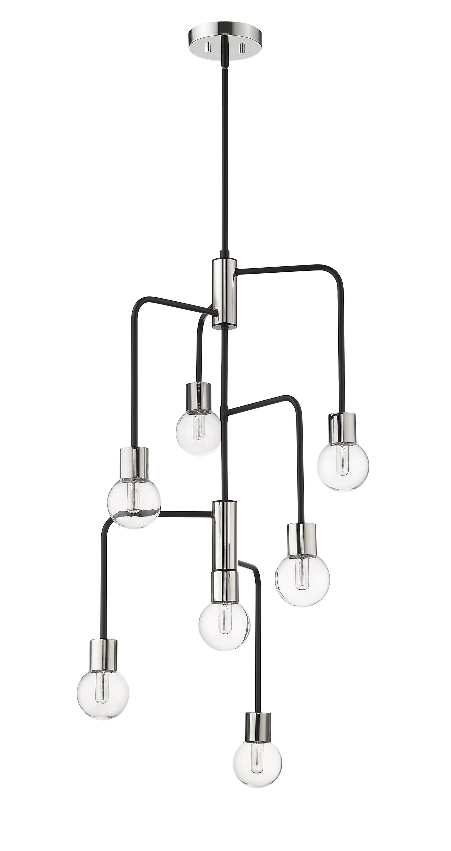 Neutra 7 Light Chandelier Matte Black + Polished Nickel