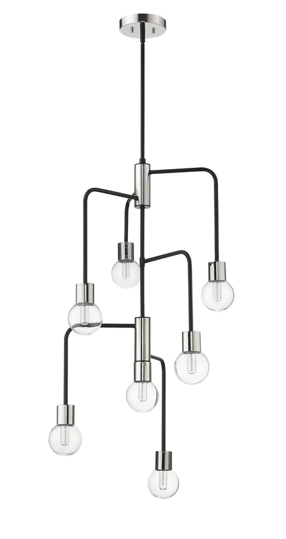 Neutra 7 Light Chandelier Matte Black + Polished Nickel