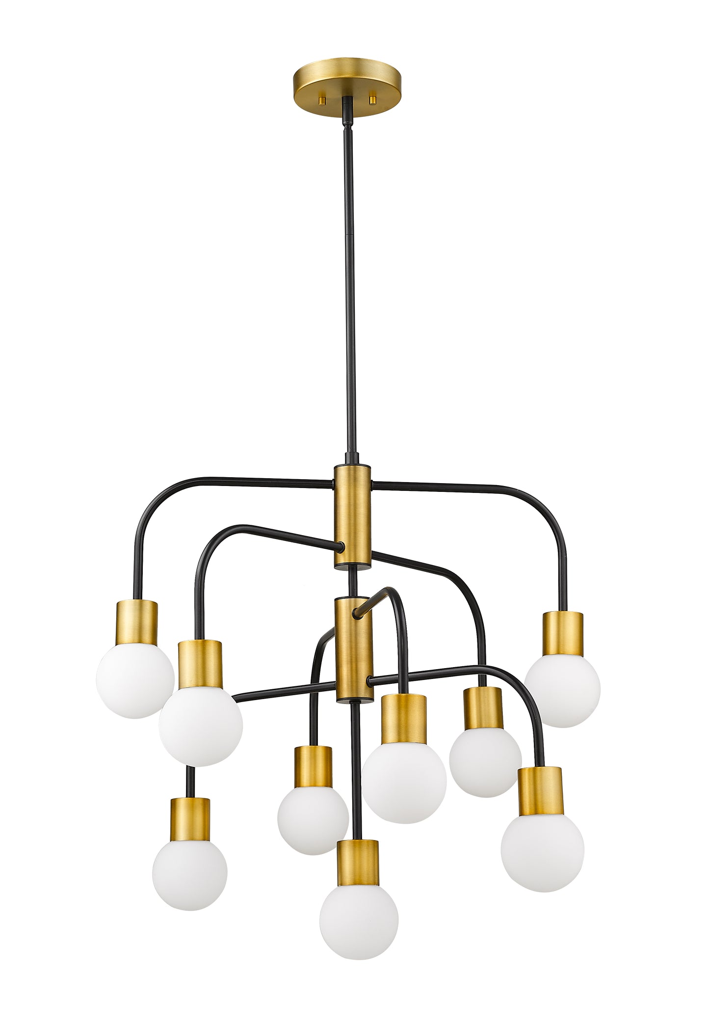 Neutra 9 Light Chandelier Matte Black + Foundry Brass
