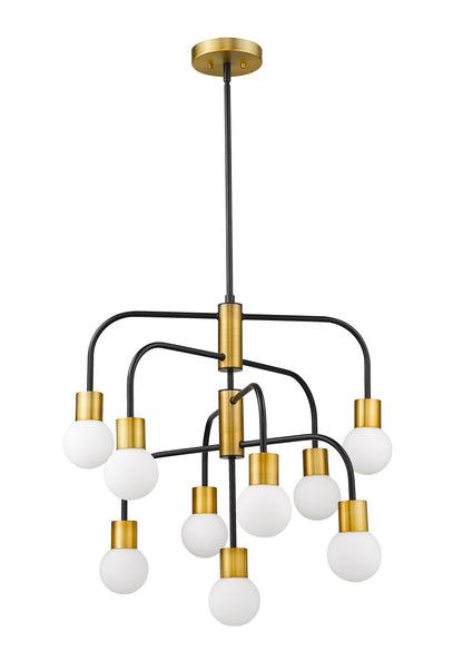 Neutra 9 Light Chandelier Matte Black + Foundry Brass