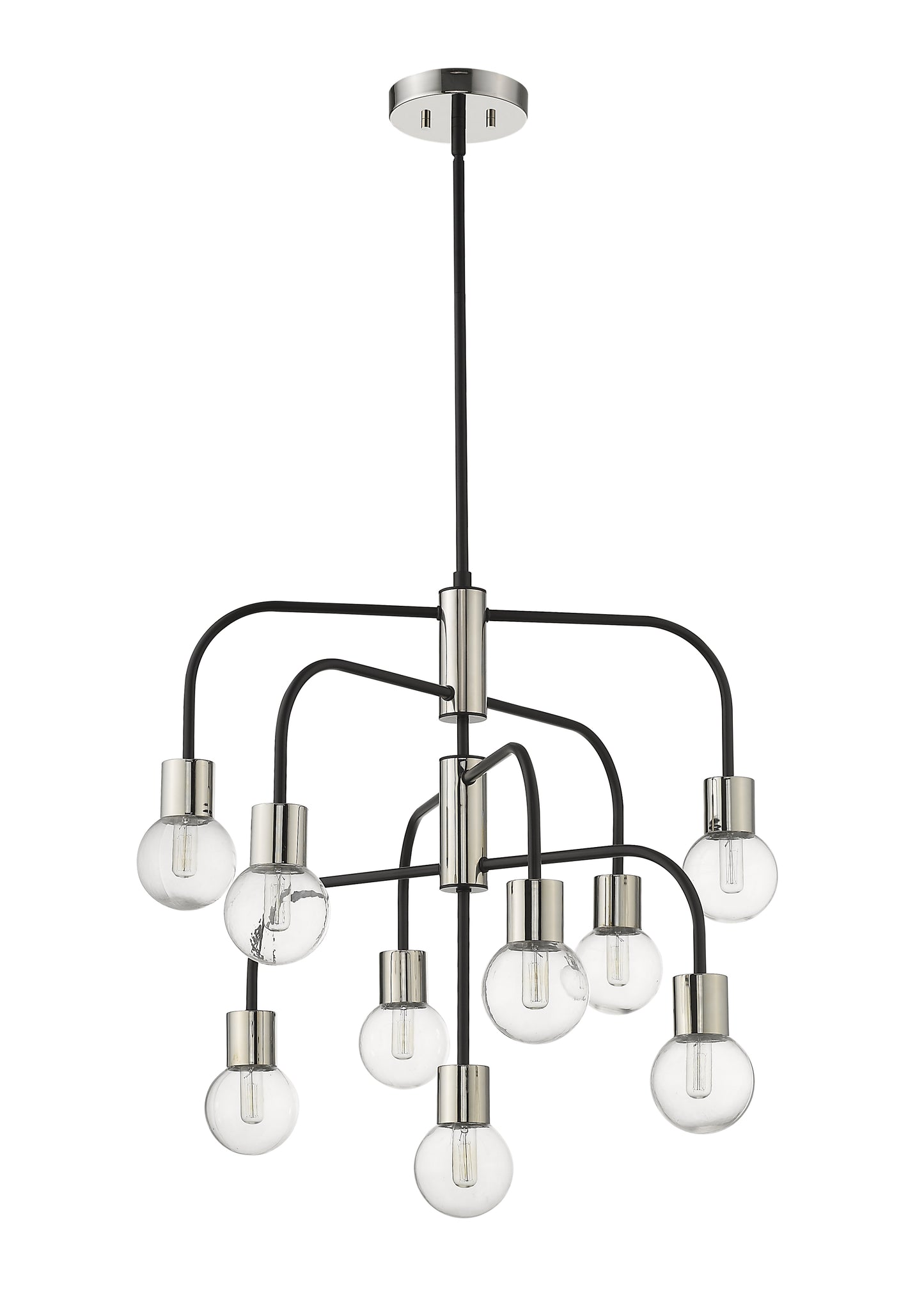 Neutra 9 Light Chandelier Matte Black + Polished Nickel