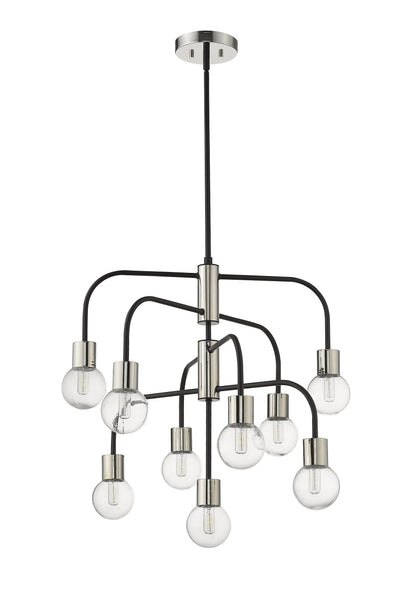 Neutra 9 Light Chandelier Matte Black + Polished Nickel