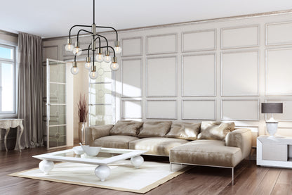 Neutra 9 Light Chandelier Matte Black + Polished Nickel