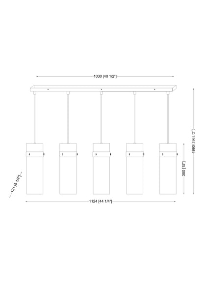 Fontaine 5 Light Linear Chandelier Rubbed Brass