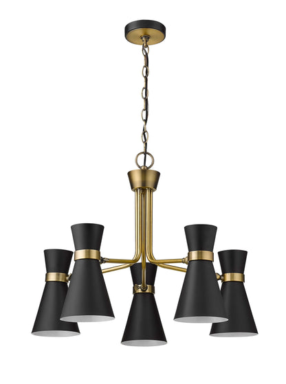 Soriano 5 Light Chandelier Matte Black + Heritage Brass
