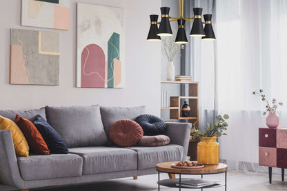 Soriano 5 Light Chandelier Matte Black + Heritage Brass