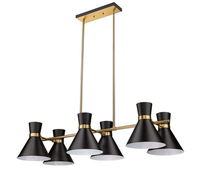 Soriano 6 Light Linear Chandelier Matte Black + Heritage Brass